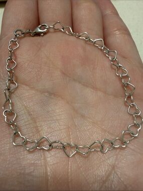 Sterling Silver 925 Small Heart Link Bracelet 7’ inch long